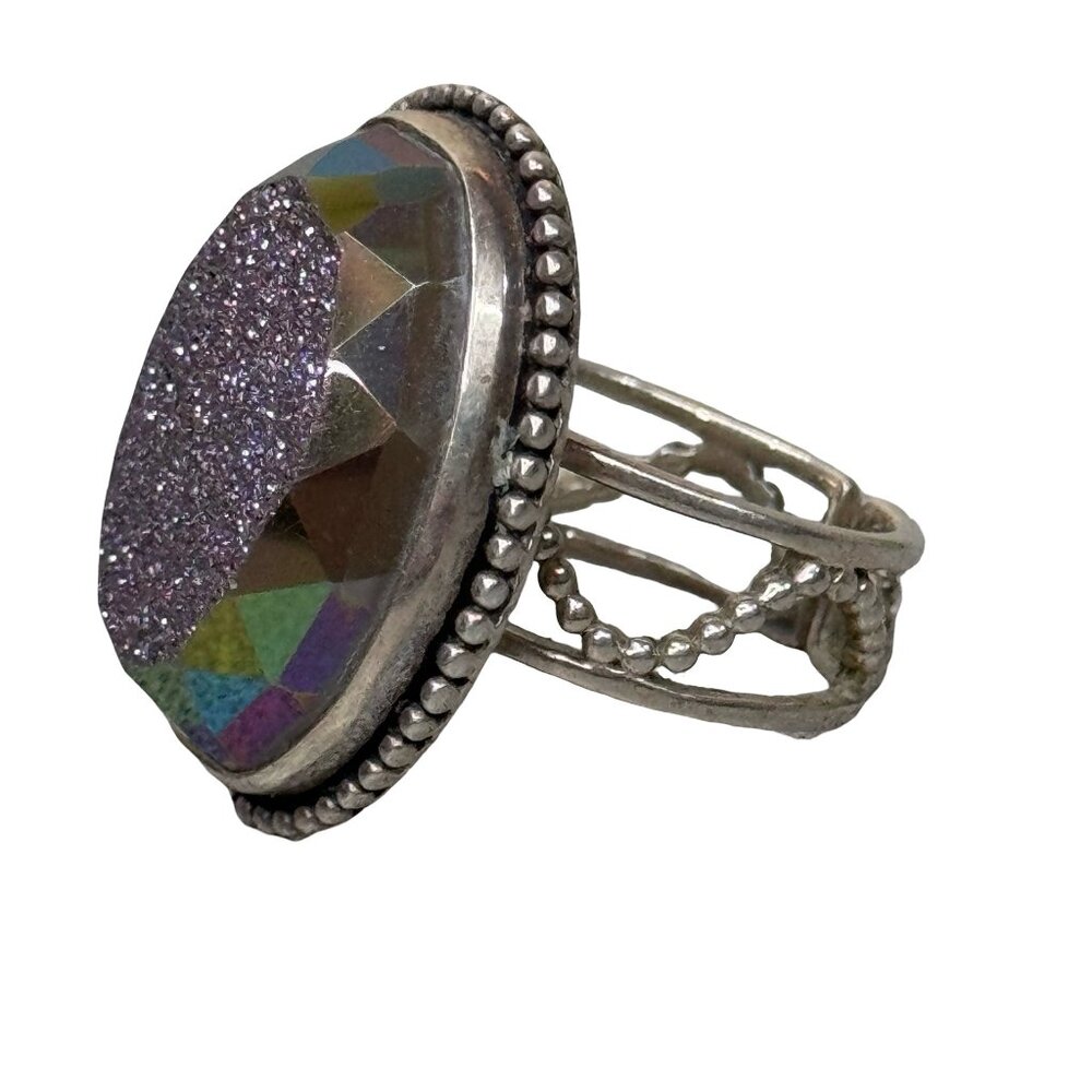 Colleen Lopez Sterling Silver 925 Purple Druzy Mystic Ring Size 8 Adjustable - Picture 2 of 12